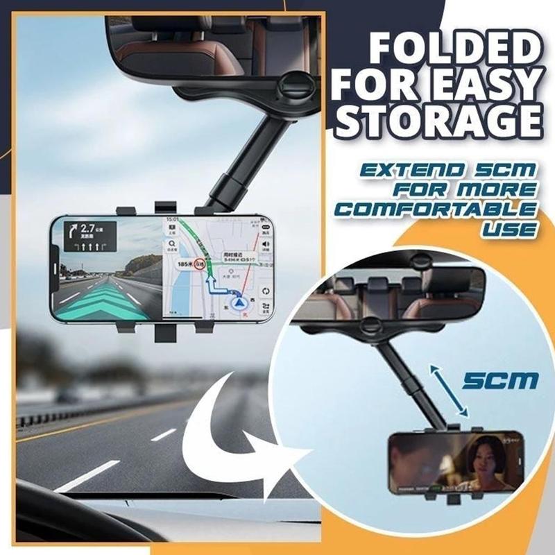 Rearview Mirror Phone Holder For Car Rotatable And Retractable