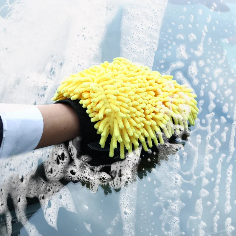 2 In 1 Coral Fleece Car Wash Gloves Thickened Cars Cleaning Gloves Absorbent Brush Gloves Auto Detail Care Cleaning